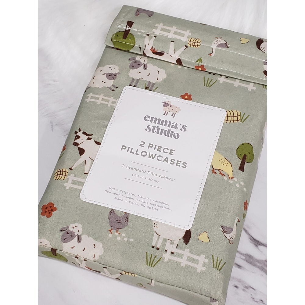 NEW SET 2 PILLOWCASES BEDDING standard farm barn animals sheep chicken cow Horse